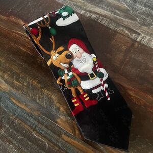Men's Hallmark Specialties Santa Reindeer Christmas SILK Tie 3.5"W‎ 59"L